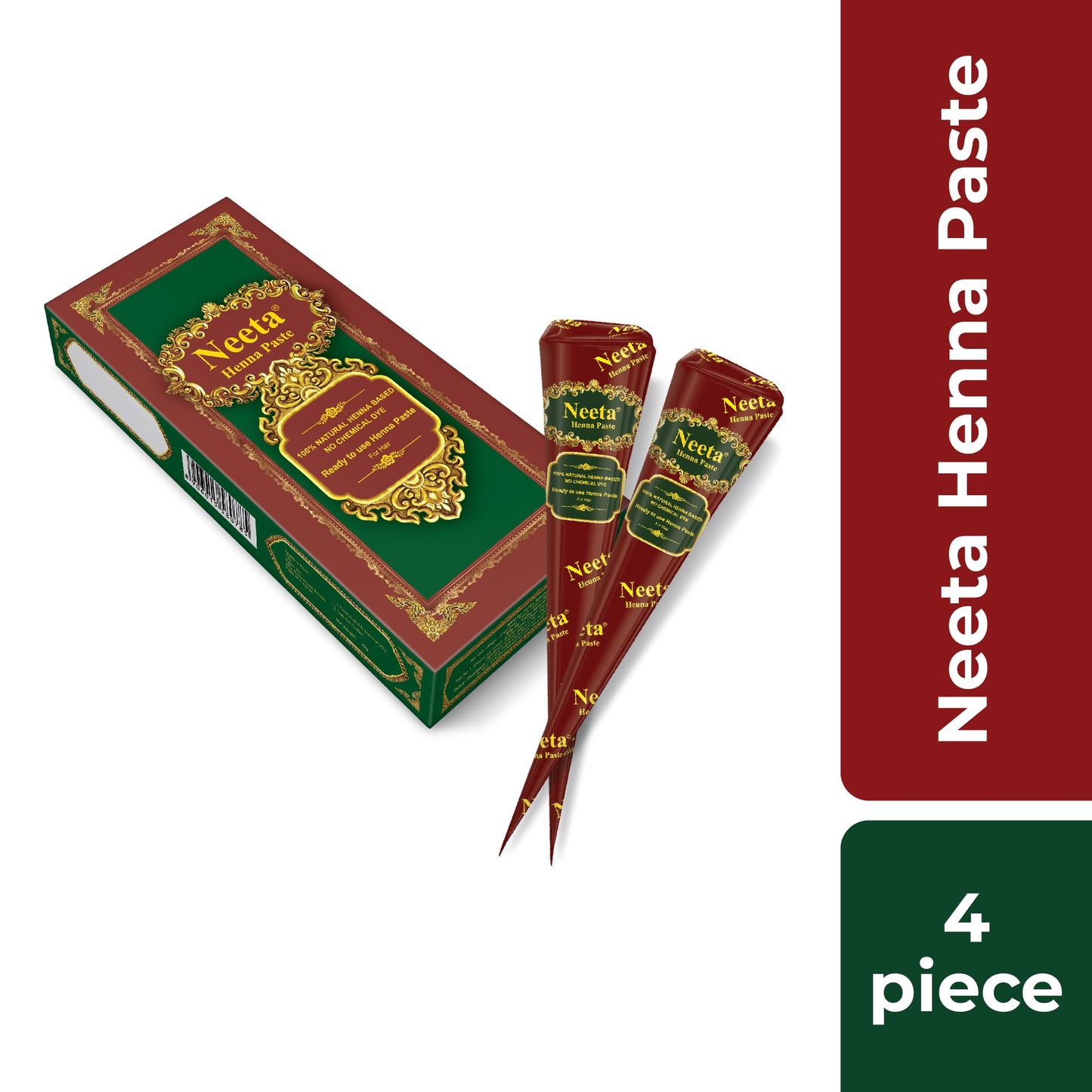 Neeta Ready-to-Use Henna Paste for Hair - Herbal Henna-Based Formula - Reddish Brown - Pack of 4 Cones Beauty and Personal Care Neeta