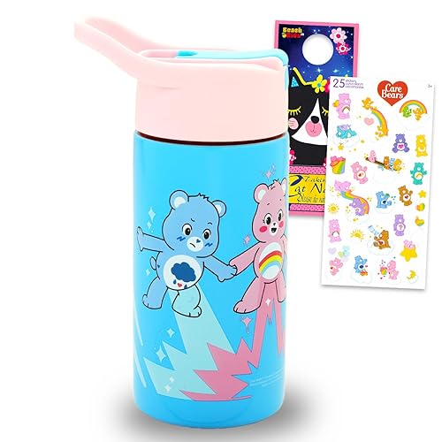 Care Bears Stainless Steel Water Bottle for Girls - Bundle with 14 Oz Drinking Cup For Home, School, and Sports, Plus Stickers, More Water Bottle…