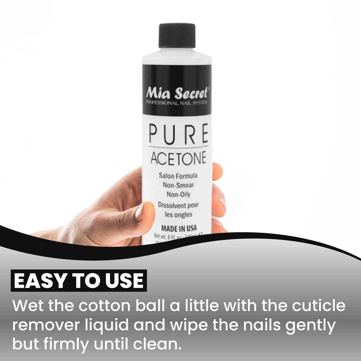 Mia Secret Nail Polish Remover, 100% Pure Acetone, 4 Fl. Oz. Safe and Gentle Cuticle Remover Liquid, Quick and Effective Formula, For Natural Beauty & Personal Care Mia Secret
