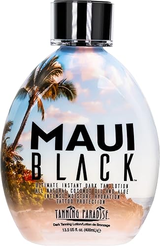 Tanning Paradise Maui Black TanningLotion Instant Dark Tanning Lotion Natural Tan Lotion with Coconut Oil and Aloe Hydration Boost and Tattoo