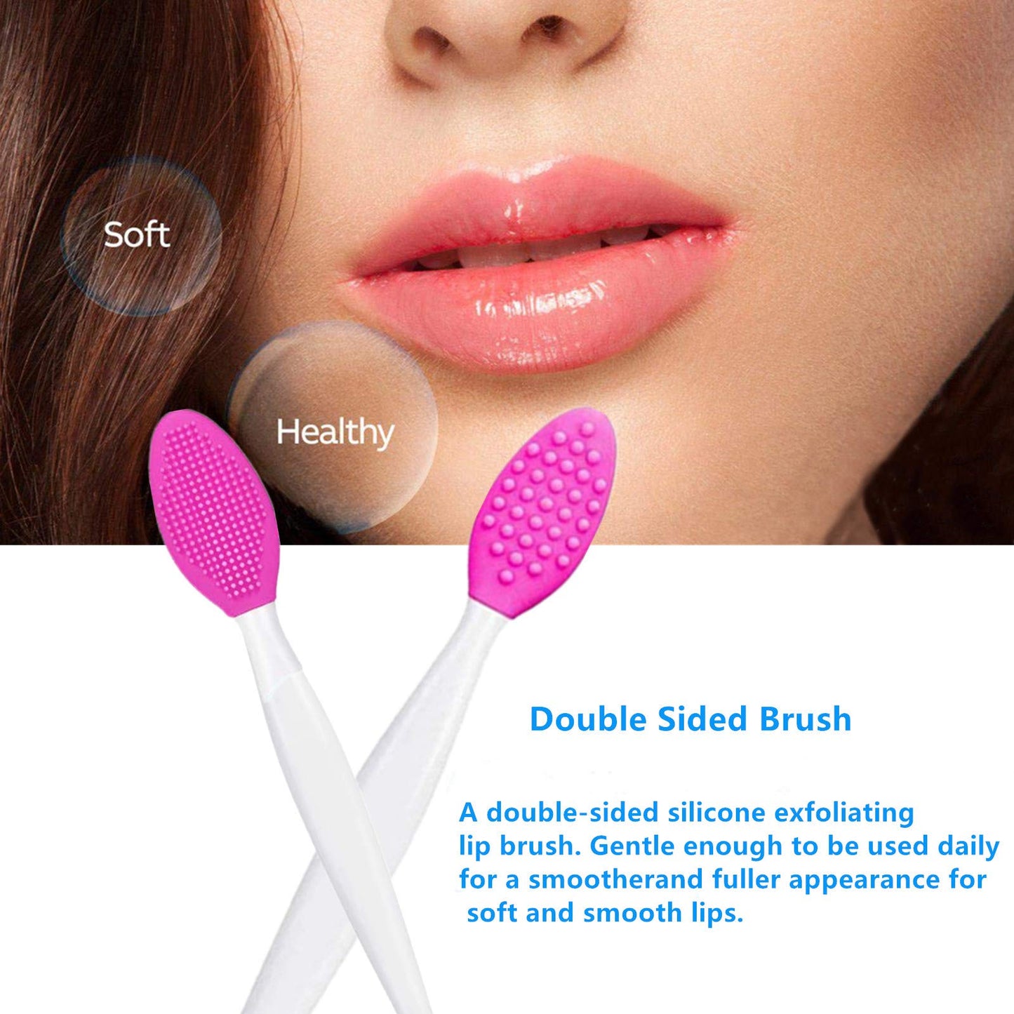 Lip Scrub Brush,Lip Scrubber Exfoliator,Double-Sided Silicone Lip Exfoliating Tool for Men Women Lip Lightening,Lip Exfoliator Scrubber Tool for Dark