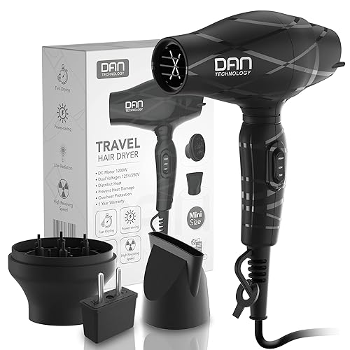 Portable Mini Blow Dryer with Concentrator&Diffuser, with Nozzle Attachment Ceramic,Lightweight Travel Hair Dryer, 2 Heat Settings