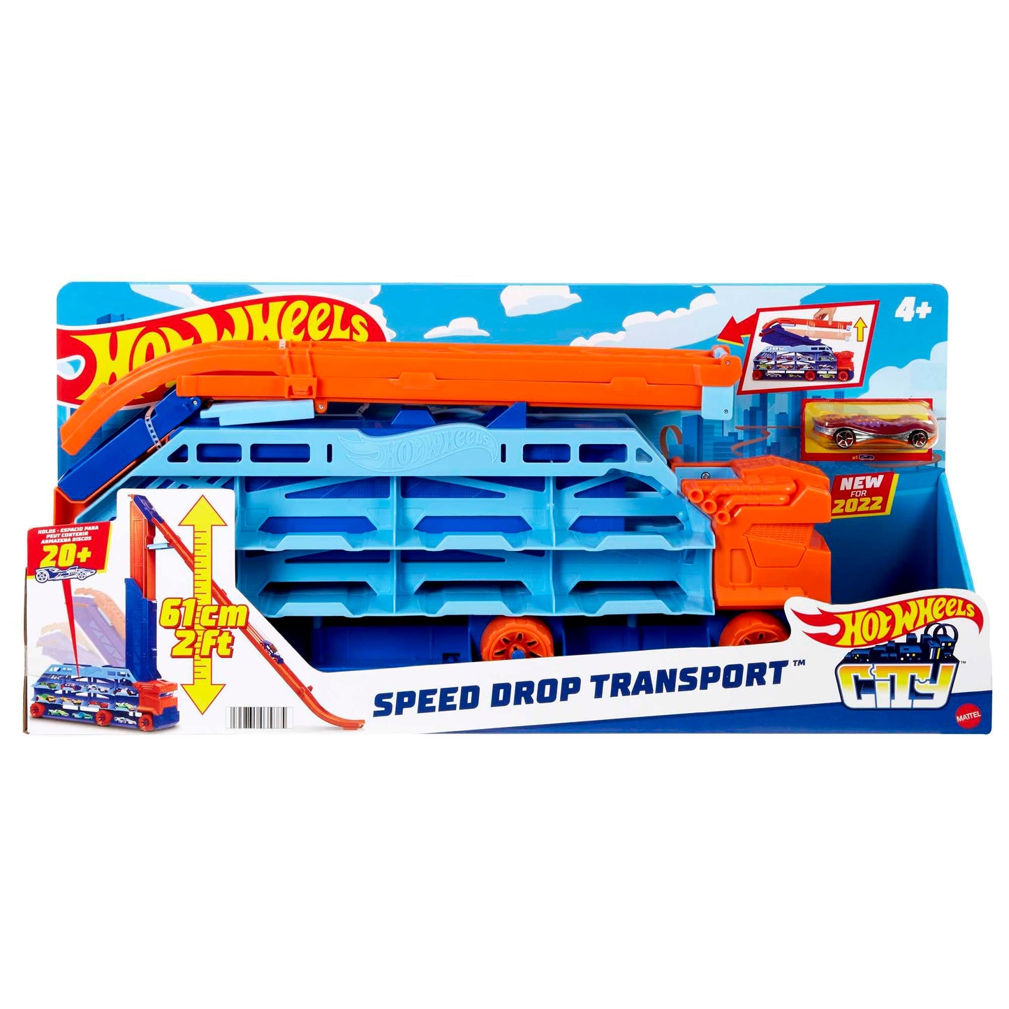 HOT WHEELS City Transporter - with extendable Downhill ramp, Loading Area for 20 Vehicles and Special Wheels - Gift for Children from 4 Years, HDY92