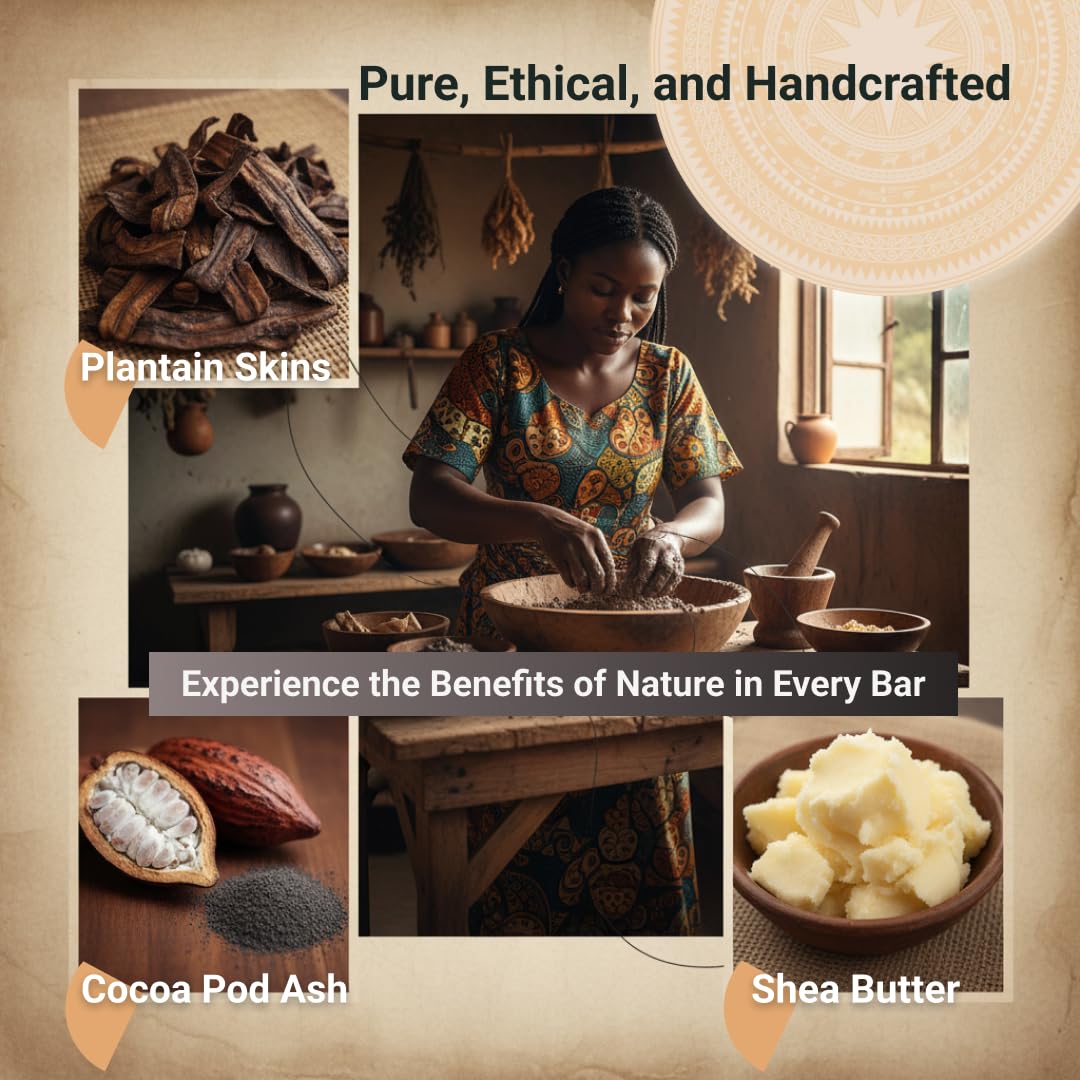 Nubiana Raw African Black Soap Bar 7 oz, Pure Natural 100% Authentic Black African Soap Handmade in Ghana with Unrefined Shea Butter, Cocoa Pod Ash Beauty & Personal Care Nubiana