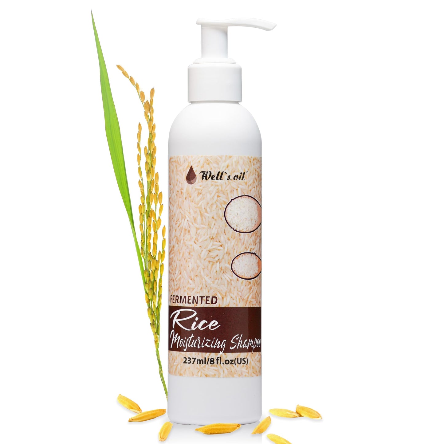 Well's Oil Fermented Rice Water Shampoo (8 Fl Oz) - For Hair Growth and Scalp Care | Thickening, Nourishing & Strengthening | With Natural Essential