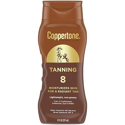 Coppertone Tanning Sunscreen Lotion, SPF 8, Lightweight and Non Greasy Sunscreen, Water Resistant, Oxybenzone Free, Sun Tan Lotion Moisturizes Skin