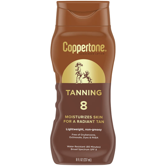 Coppertone Tanning Sunscreen Lotion, SPF 8, Lightweight and Non Greasy Sunscreen, Water Resistant, Oxybenzone Free, Sun Tan Lotion Moisturizes Skin