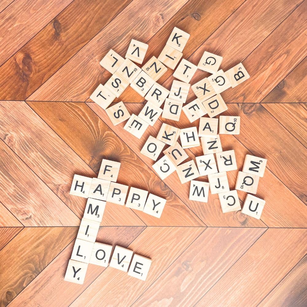 YJ PREMIUMS 100 PC Wood Magnetic Letter Tiles Magnets Big Large Square Wooden Alphabet Letters Tile Magnet Pieces for Fridge Refrigerator Wall Fun Learning Decorative Game Board for Adults (100)