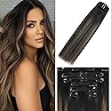 WindTouch Clip In Hair Extensions Human Hair Balayage Natural Black to Chestnut Brown 18Inch 75g #1BT6P1B 7PCS