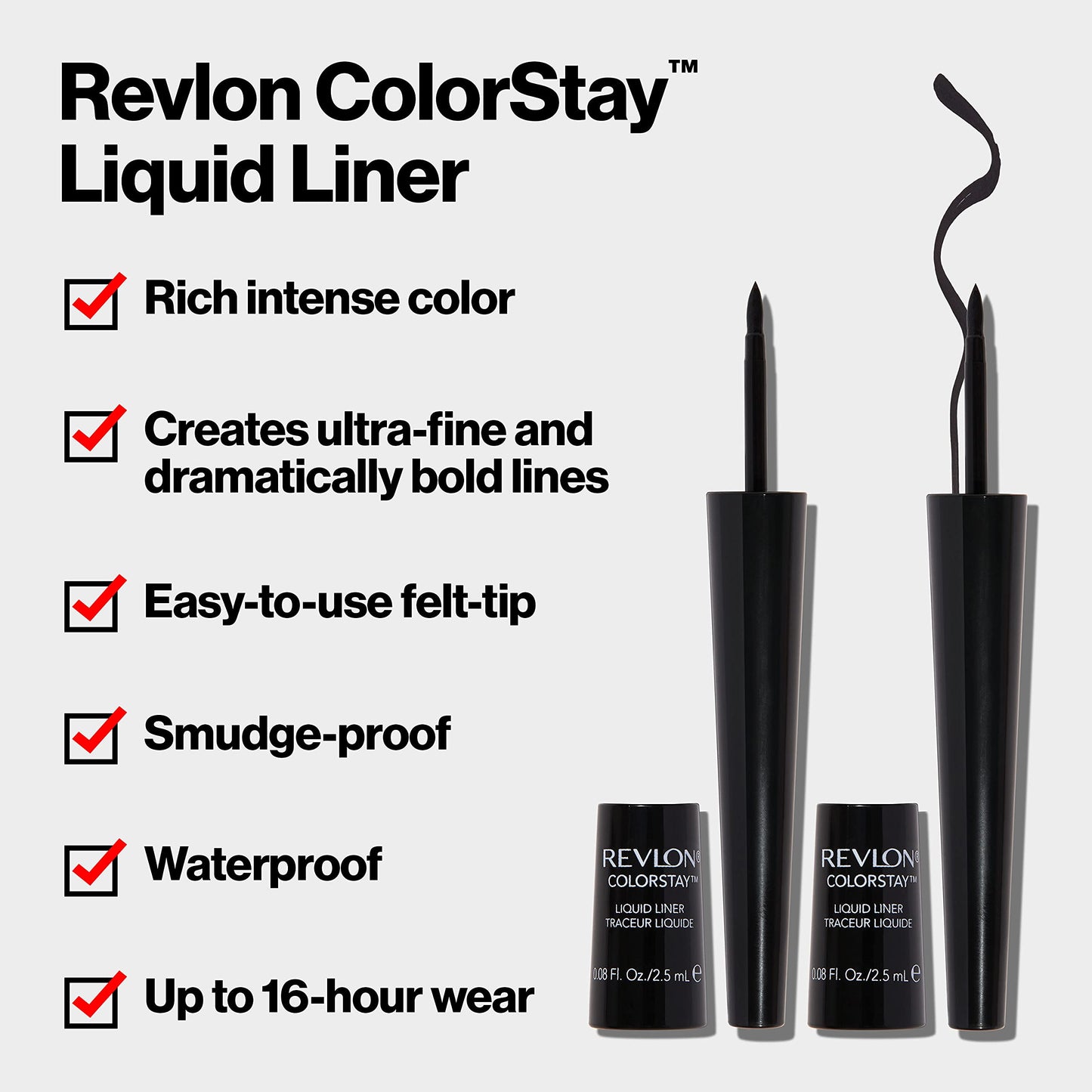 Revlon Liquid Eyeliner, ColorStay Eye Makeup, Waterproof, Smudgeproof, Stocking Stuffer for Her, Longwearing with Ultra-Fine Tip, Blackest Black