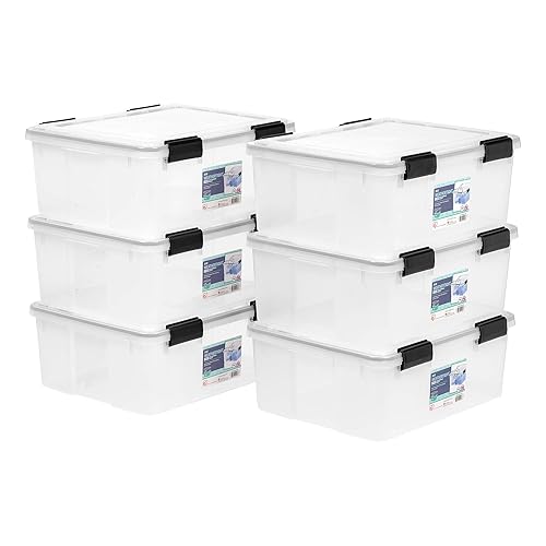 IRIS USA 30.6 Quart WEATHERPRO Plastic Storage Box with Durable Lid and Seal and Secure Latching Buckles, 6 Pack, Weathertight, Keep Pest Dust…