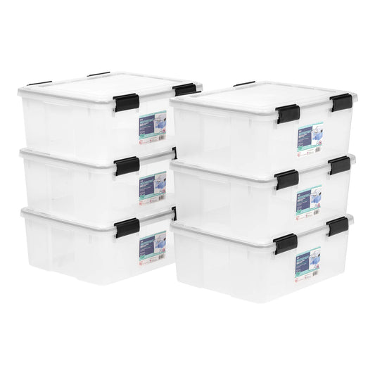 IRIS USA 30.6 Quart WEATHERPRO Plastic Storage Box with Durable Lid and Seal and Secure Latching Buckles, 6 Pack, Weathertight, Keep Pest Dust…