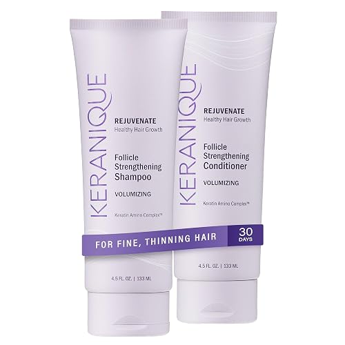 Keranique Volumizing Shampoo & Conditioner Set for Hair Repair, Growth & Thinning Hair Support - Keratin, Biotin, Menthol & Niacinamide, Lightweight
