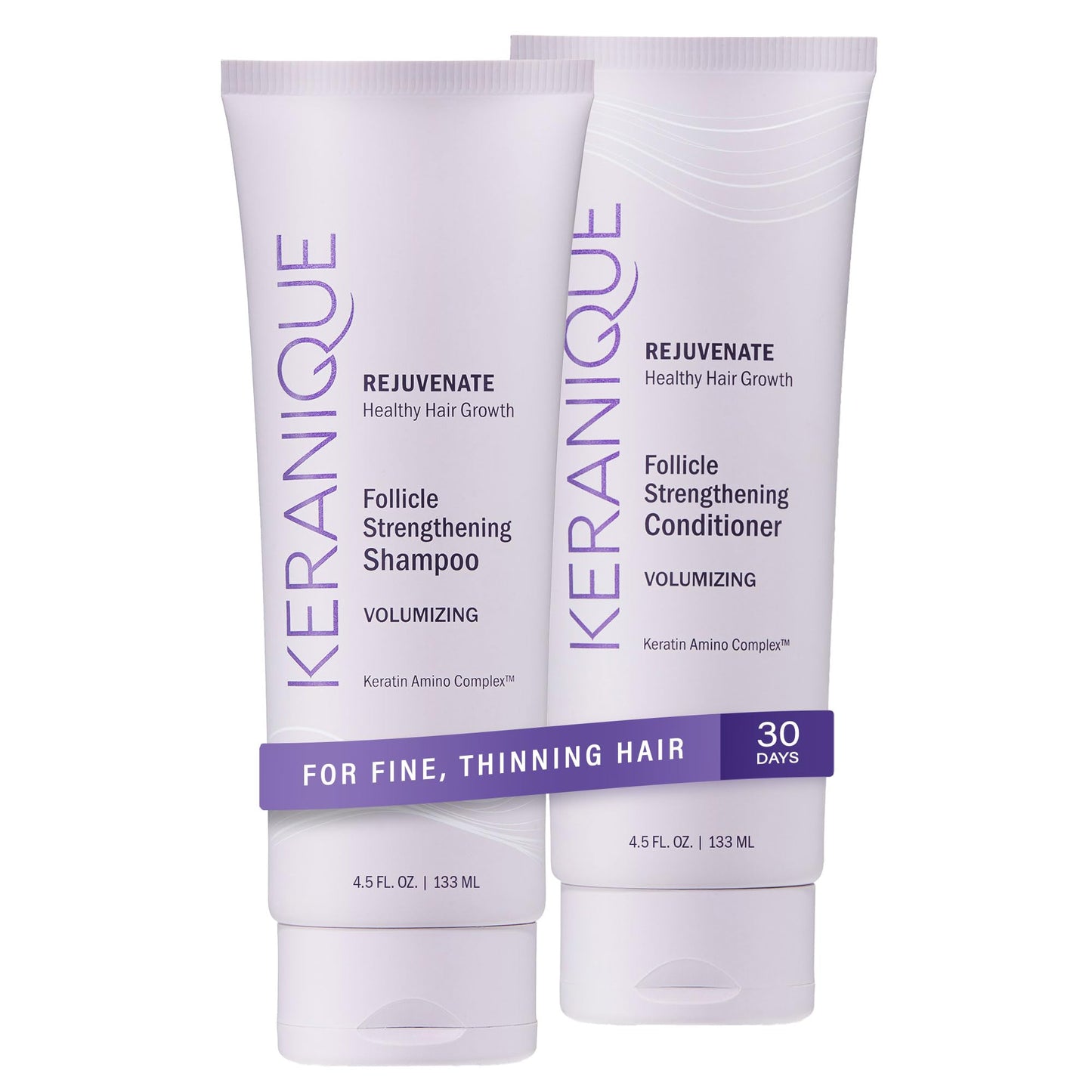 Keranique Volumizing Shampoo & Conditioner Set for Hair Repair, Growth & Thinning Hair Support - Keratin, Biotin, Menthol & Niacinamide, Lightweight