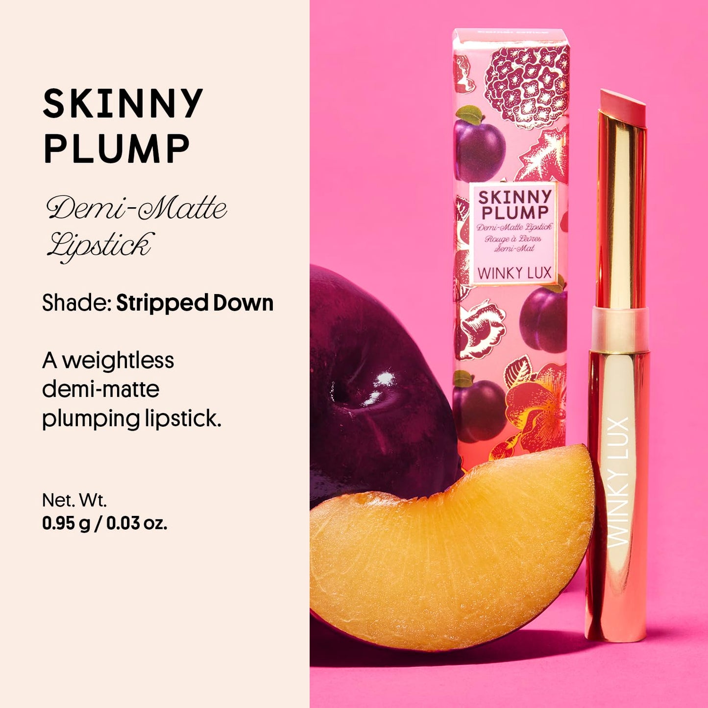 Winky Lux Skinny Plump Demi Matte Lipstick - Rose Beige Lip, Natural Plump Lipstick, Weightless Long Lasting Soft Matte Lip Crayon, Infused with