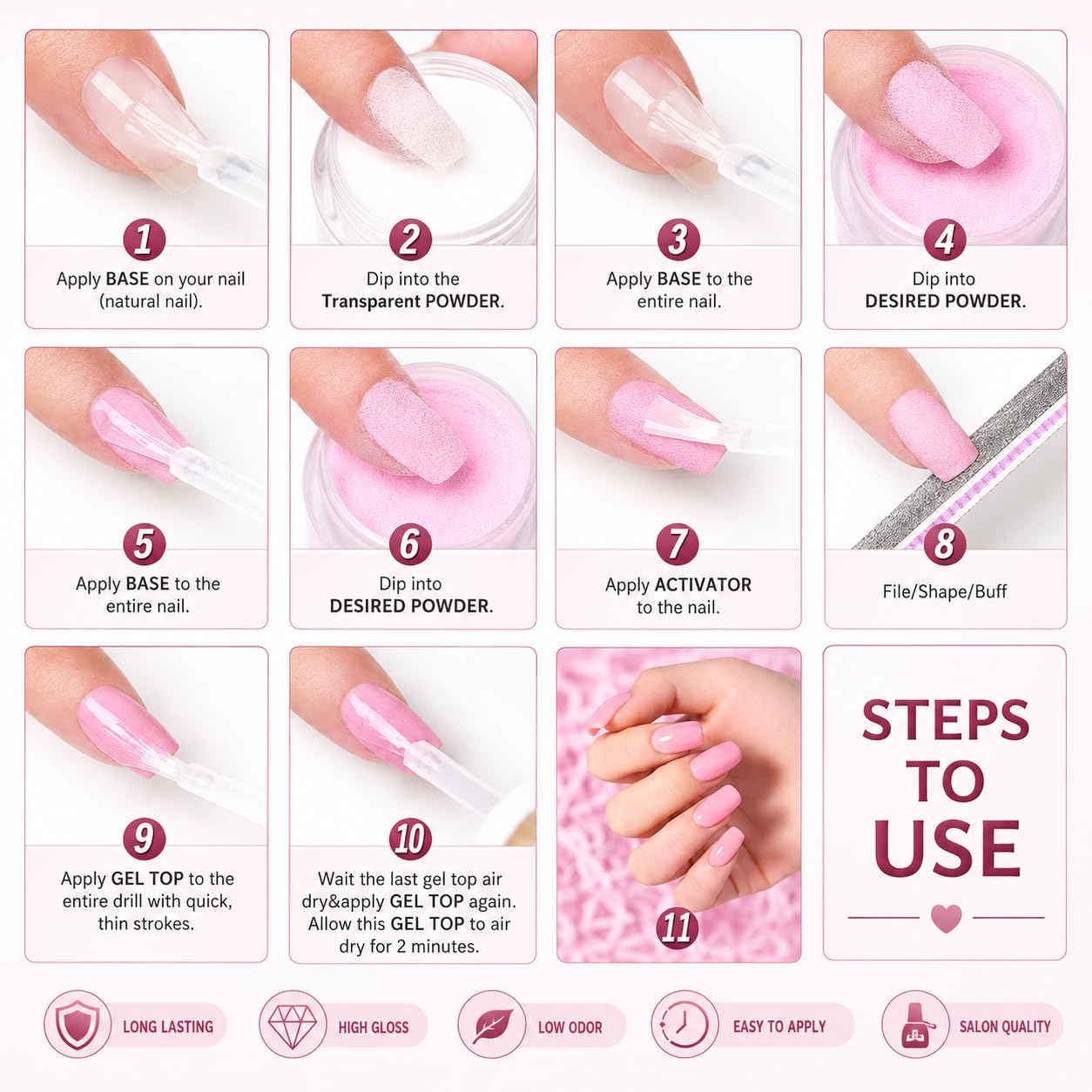 Tori Mika Dip Powder Nail Liquid Set - Bond Gel Base Activator Gel Top Set 4 (Step 1-4) 18ml - NO LED UV/LAMP Needed, Color French Pink White Nail Beauty & Personal Care Triple Vitamin Dip
