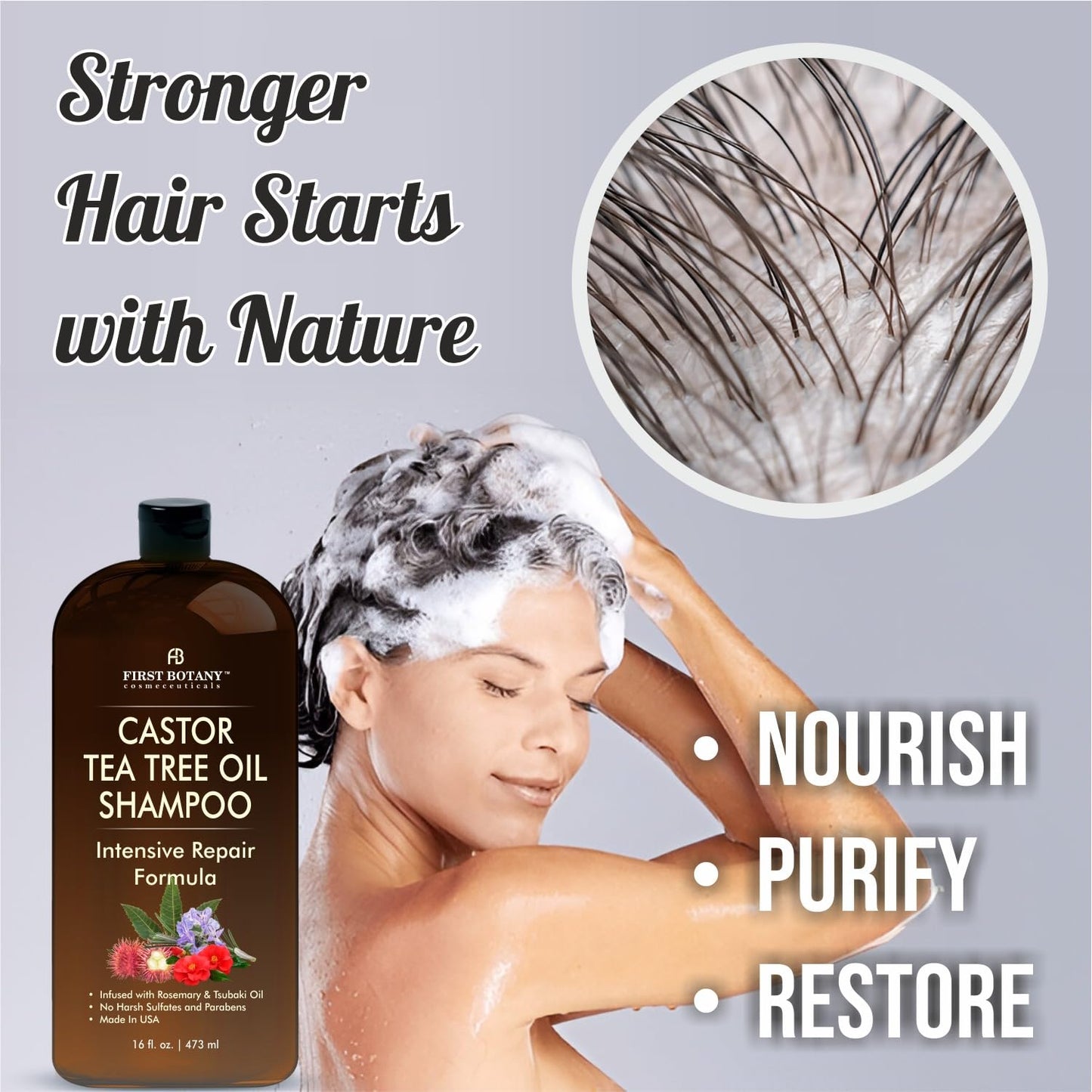 Castor Tea Tree Shampoo Conditioner - An Anti Hair Loss Set Thickening formula For Hair Regrowth, Anti Thinning Sulfate Free For Men & Women Anti