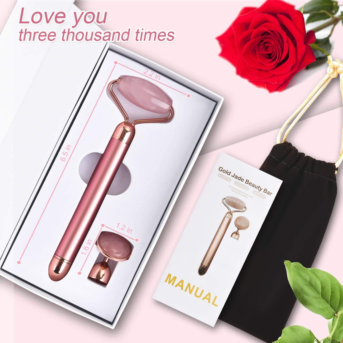 ZS ZESHIN Upgrade 2 in 1 Vibrating Jade Facial Massager Roller, Electric Rose Quartz Eye Face Roller to Press Skin Cream Oil for Anti-Aging Reducing
