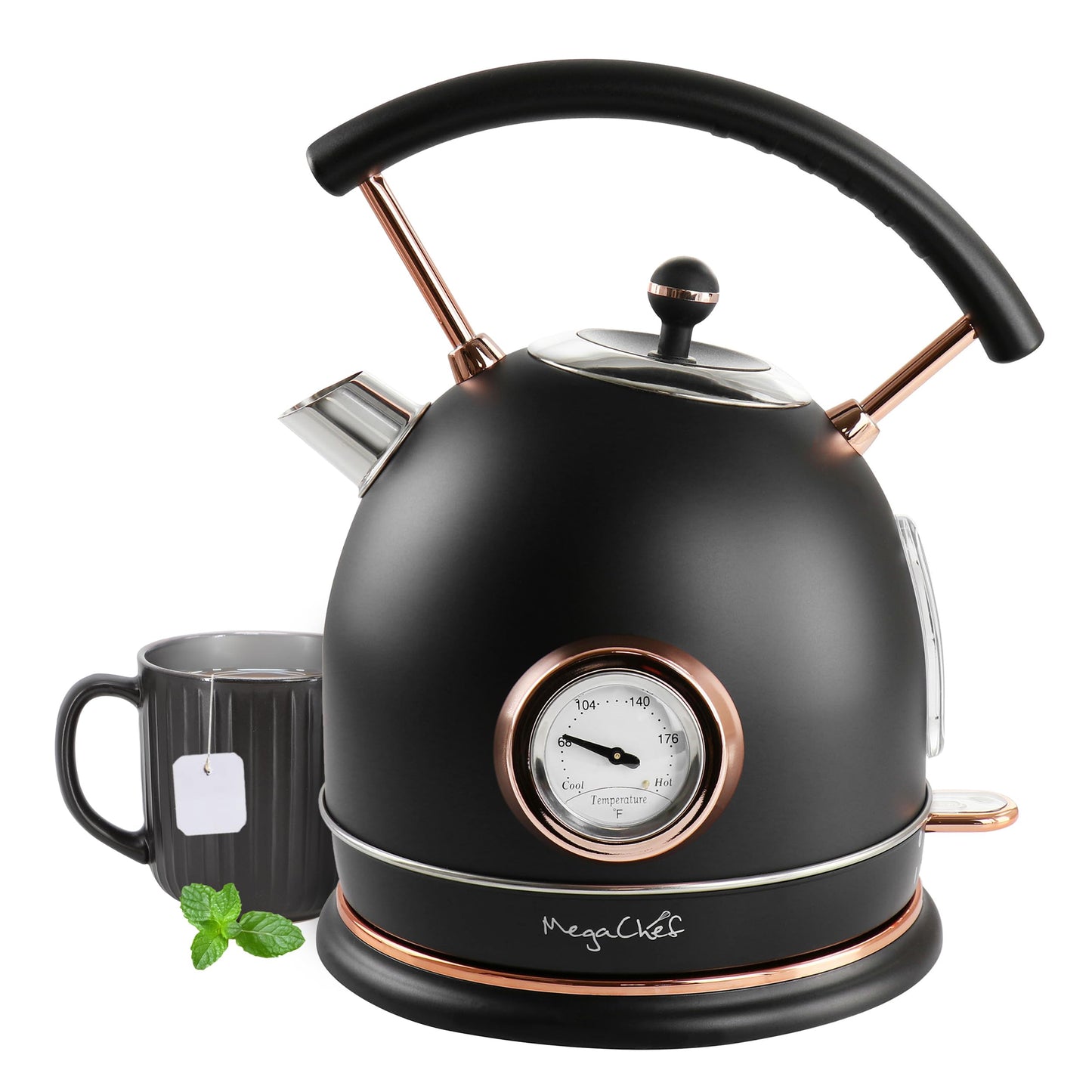 MegaChef 1.8 Quarts Half Circle Electric Tea Kettle in Matte Black