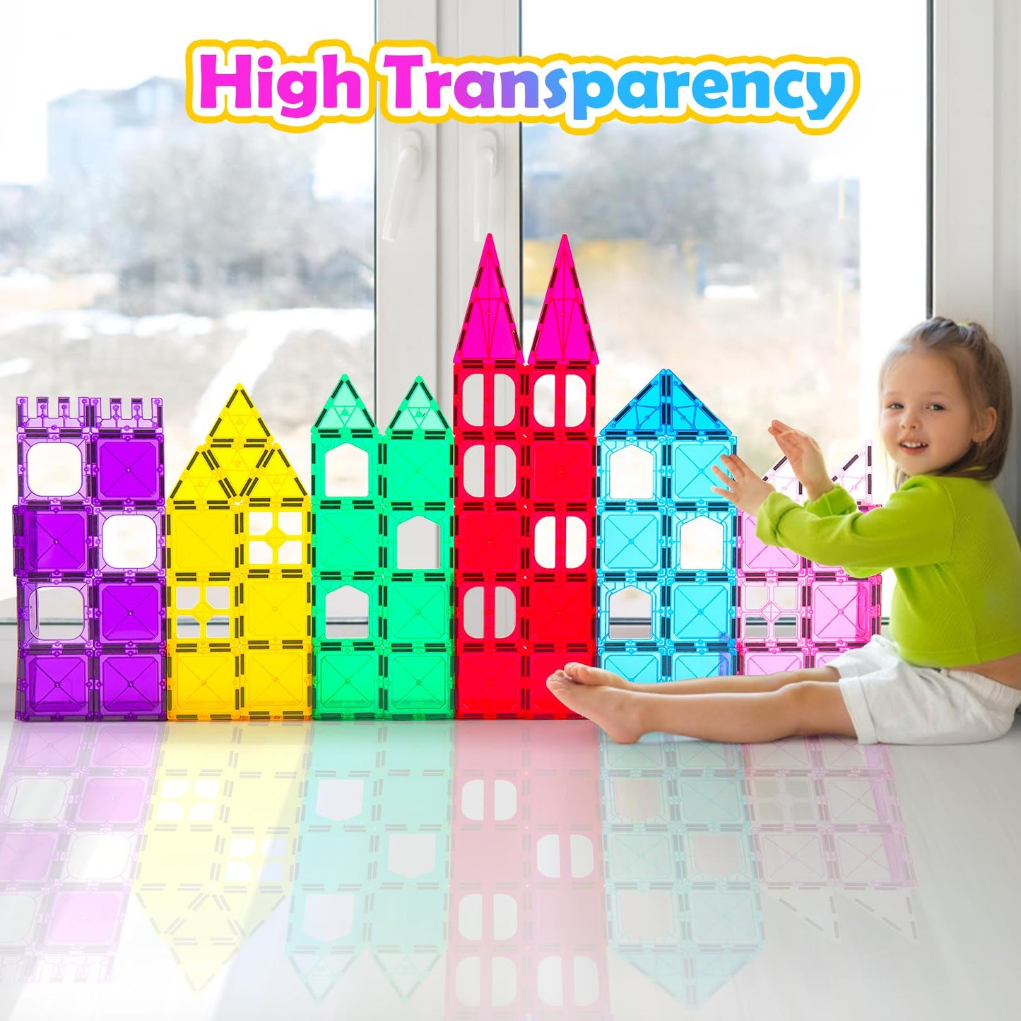Magnetic Tiles,100PCS 3D Building Blocks, Magnets Building Set for Kids, Construction STEM Stacking Toys, Magnets Toy Gift for Toddlers, Boys & Girls