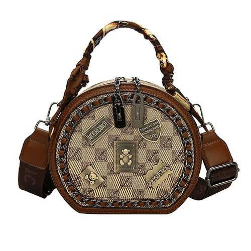 Vintage Women's Bag, Round Crossbody Bag, One Shoulder Crossbody Circle Tote Bag, Large Capacity Daily Purse Handbag for Women Girls