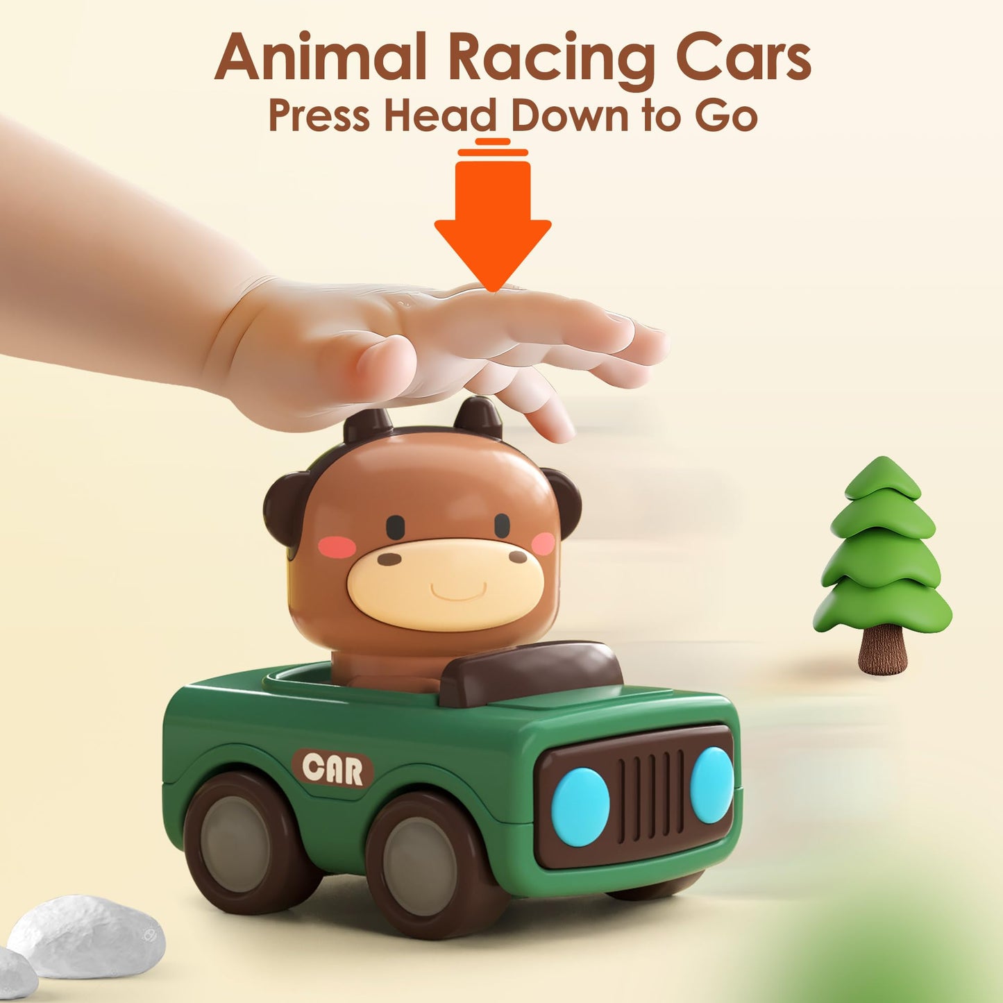 iPlay iLearn Press & Go Car Toys for Toddlers, Baby Push Friction Animal Cars, Infant Play Vehicles, 1st Birthday Gifts Ages 1-3