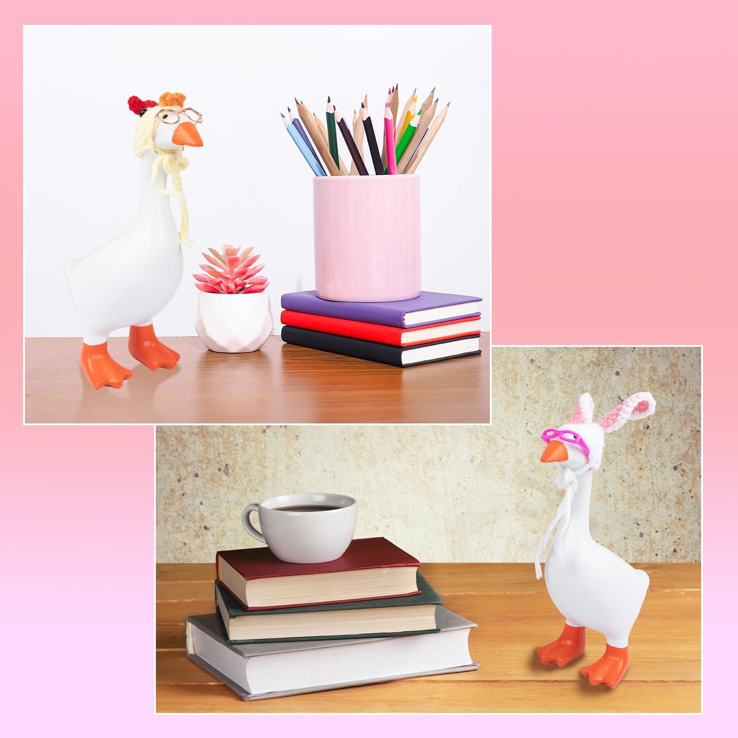 Neowedding 6 Set 7inch Desk Goose Outfits Mini Knitting Hats with Sunglasses Small Desk Goose Outfits Knit Hat Accessory Mini Porch Goose Headwear…