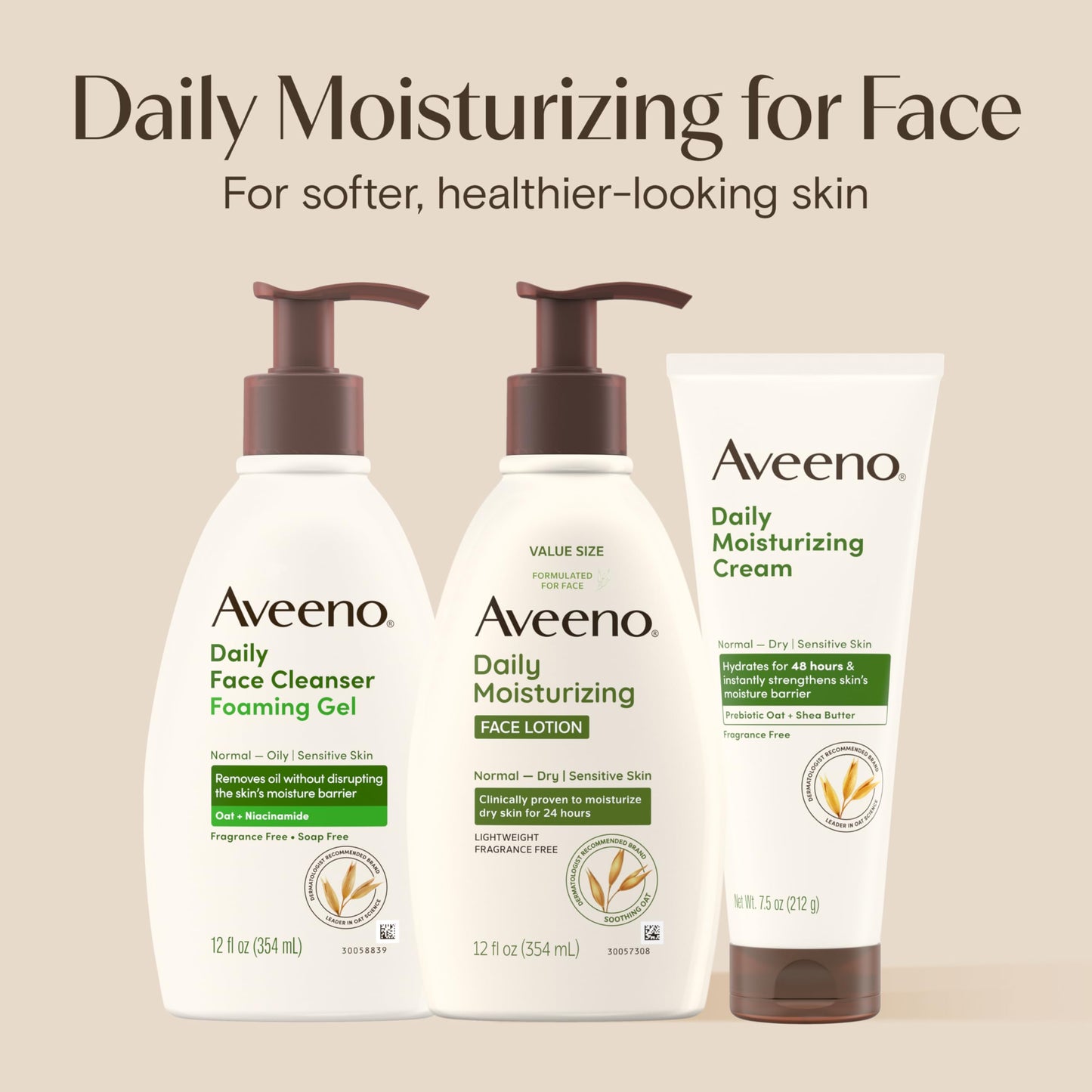 Aveeno Daily Moisturizing Face Lotion with Soothing Prebiotic Oat, Gentle Lotion Nourishes Normal to Dry Skin With Moisture, Sensitive Skin