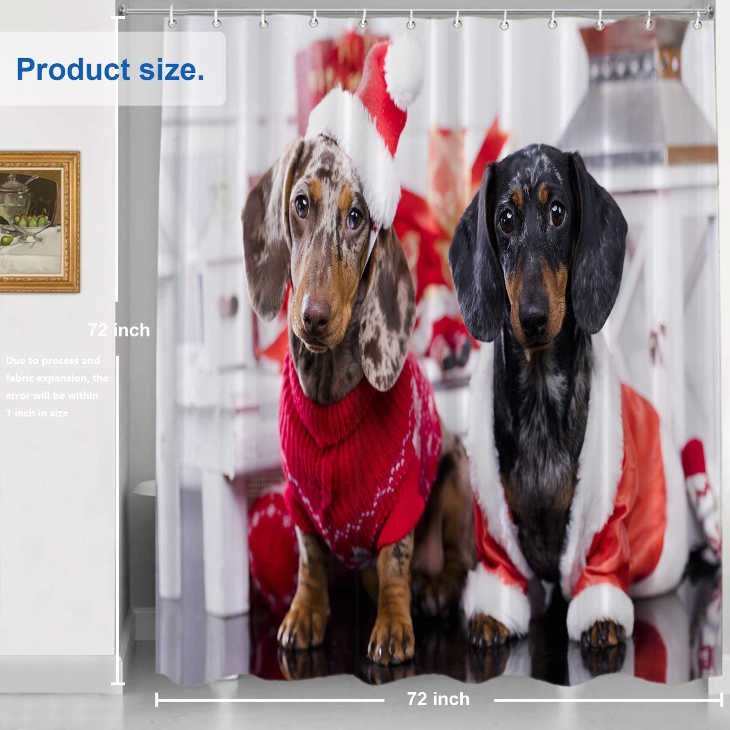 Shrahala Christmas Dog Cat Decorative Shower Curtain, Cute Dachshund Doxie Dog Shower Curtain for Shower Stall Bathtubs Bathroom Decor Waterproof…
