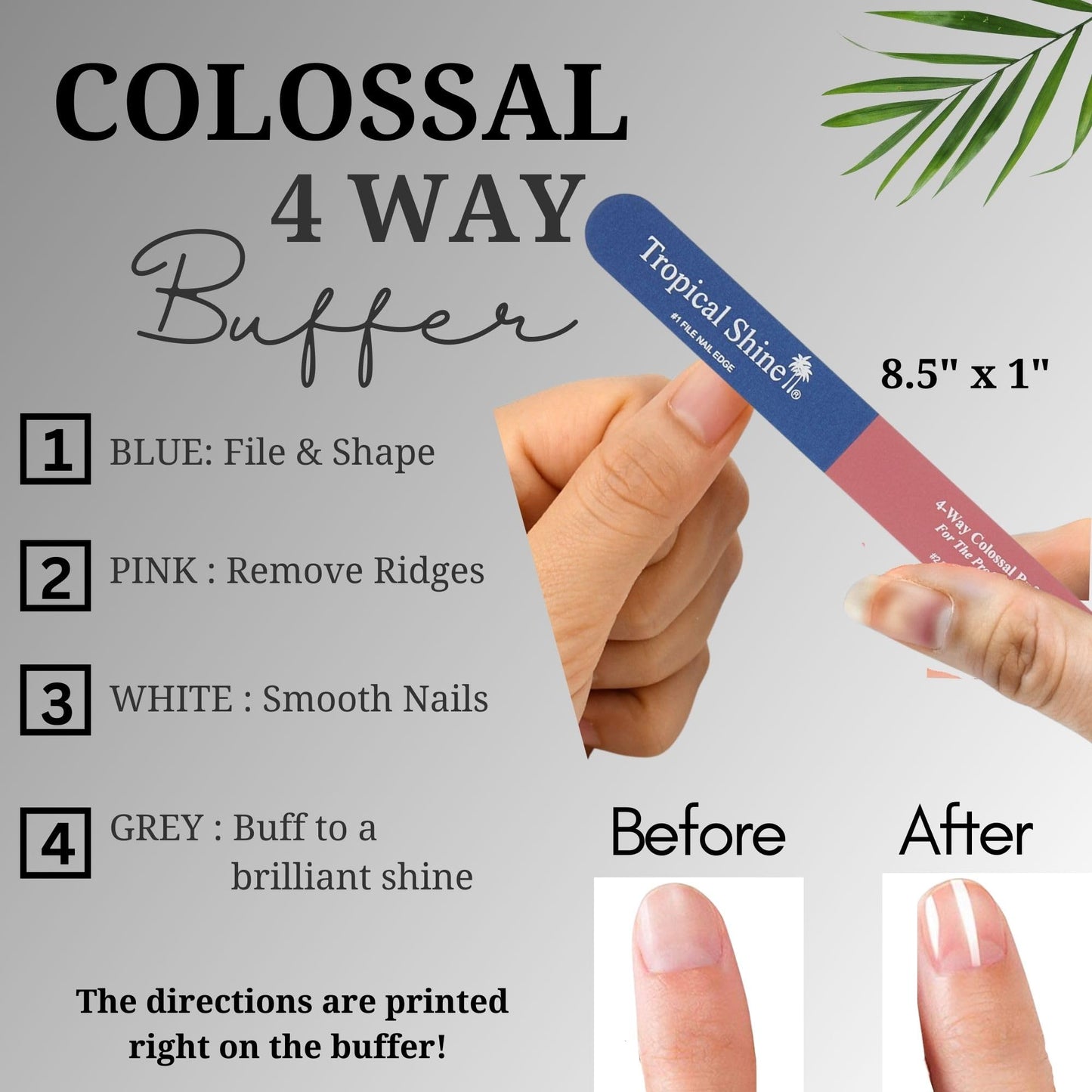 Tropical Shine Colossal 4-Way Blue-Pink Buffer - Professional Nail File & Buffer for Shaping, Smoothing, and Polishing Nails - Compact and Portable