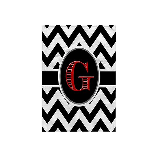 3D Rose Black and White Chevron Monogram Red Initial G Hand Towel, 15" x 22", Multicolor