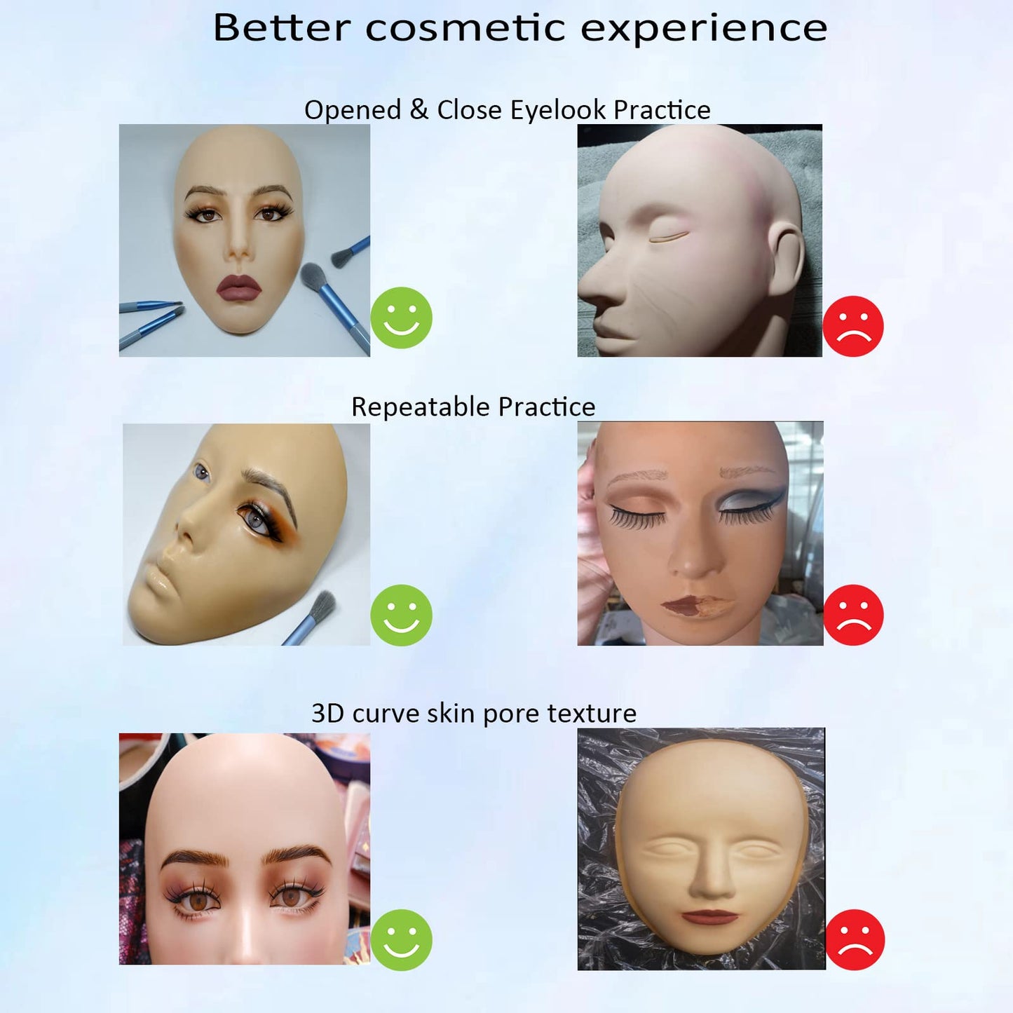 5D makeup Practice Face Board, Silicone Makeup Mannequin Face, Reusable Beginner Practice Eye Makeup Face, Eye Fake Silicone, Makeup Artist Full Face