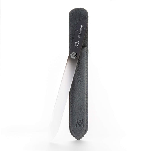 GERMANIKURE Glass Nail File in Suede Sleeve - But First Coffee - Professional Crystal Nail File for Natural Nails - Ideal Manicure & Pedicure Tool Beauty & Personal Care GERmanikure