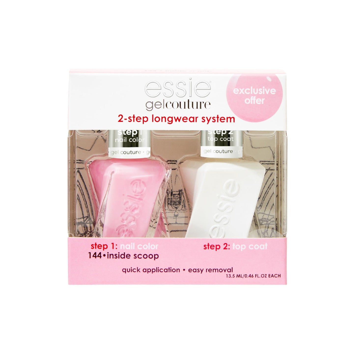 essie gel couture long-lasting mani kit, vegan, pink, top coat, Inside Scoop Kit, 1 set Beauty & Personal Care essie