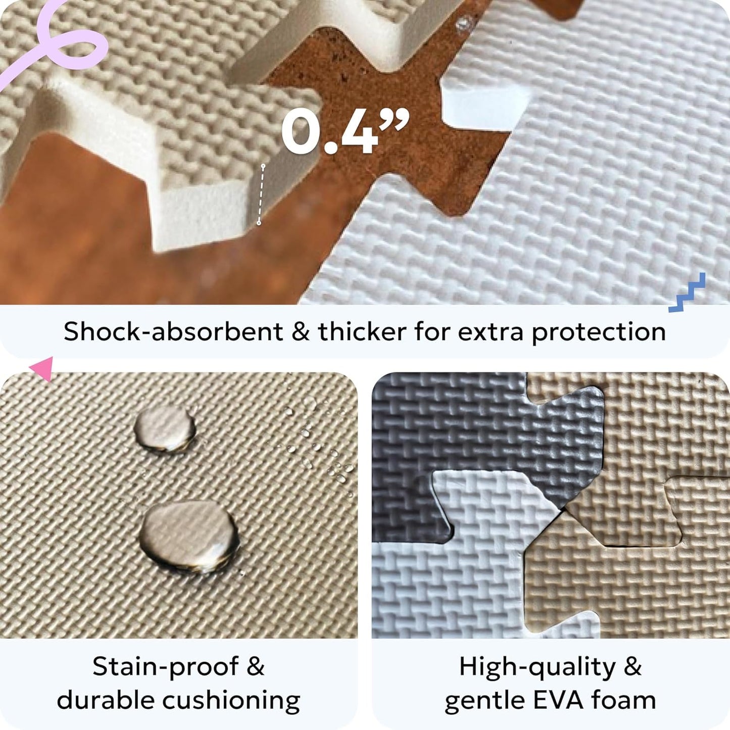 MioTetto Foam Floor Tiles for Kids – Non-Toxic Soft Baby Play Mat, Interlocking Foam Tiles for Crawling & Development, Fits 50x50 Playpen, Ages 6–12M