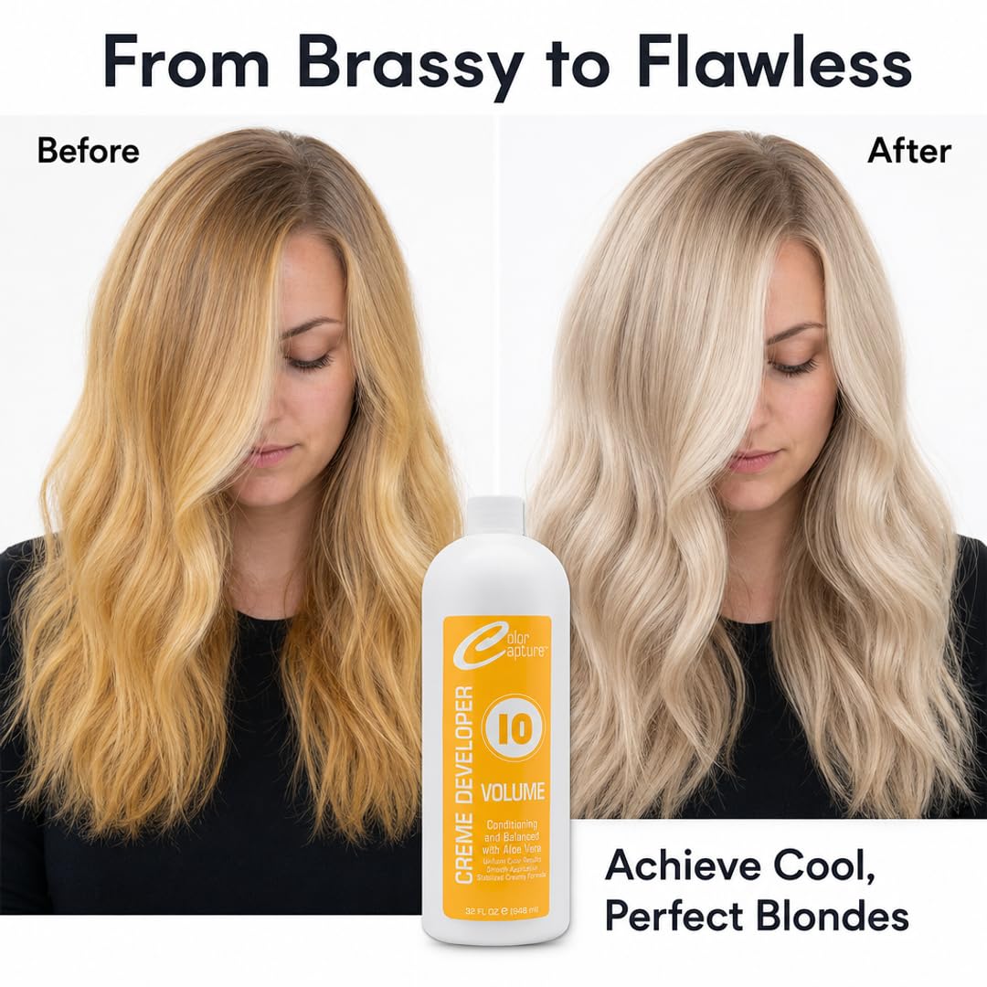 COLOR CAPTUR 10 Volume Cream Hair Developer - Aloe Vera Conditioning Activator for Deposit-Only Color | Paraben-Free, Cruelty-Free, GMP & ISO