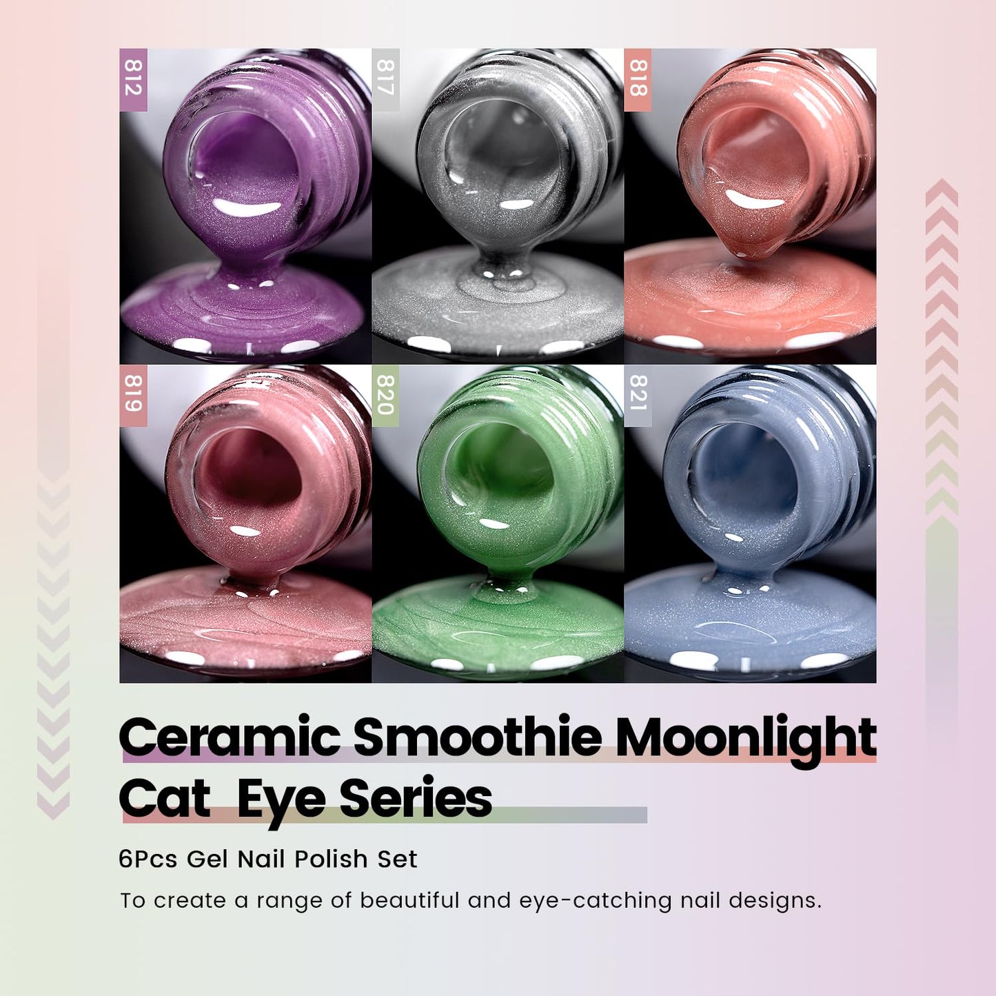 RARJSM Moonlight Cat Eye Gel Nail Polish Set 6 Pcs Smoothie Ceramic Glitter Shimmer Grape Purple Silver White Blue Green Pink Velvet Mirror Cateye Gel Beauty and Personal Care RARJSM