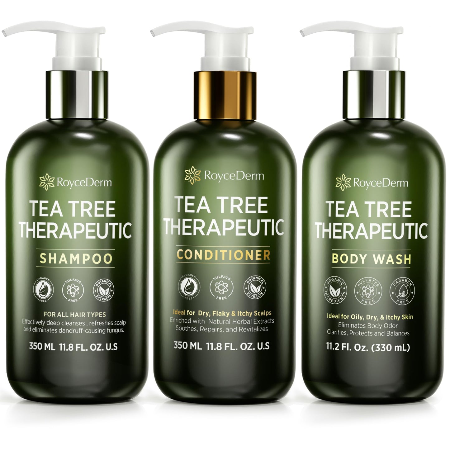 Roycederm Tea Tree Therapeutic Set: Shampoo, Conditioner & Body Wash