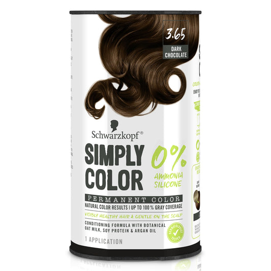 Schwarzkopf Simply Color Permanent Hair Dye, 3.65 Dark Chocolate, Long-Lasting with Nourishing Ingredients, No Ammonia or Silicone, All Hair Types