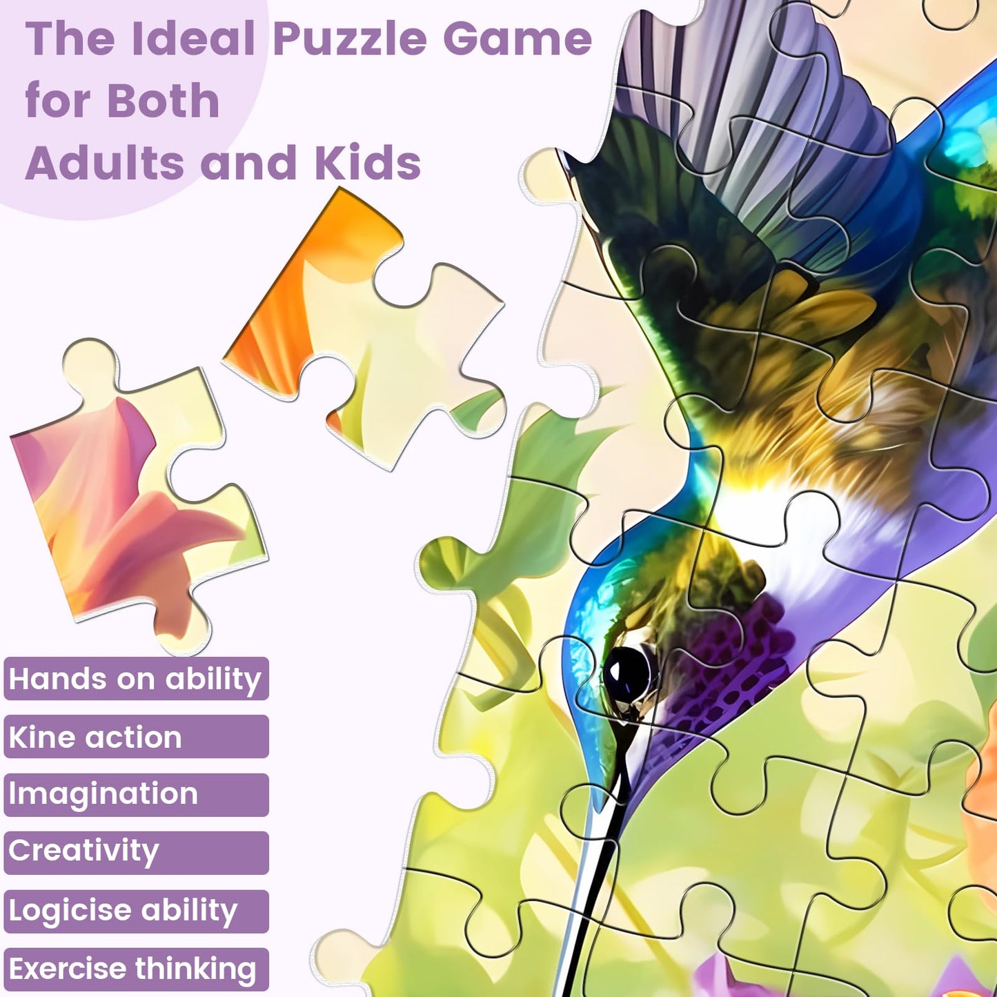 VOLUVOLU 500 Piece Jigsaw Puzzle – Hummingbird & Flower Design, Fun Birthday Party Puzzle for Adults, Kids & Family