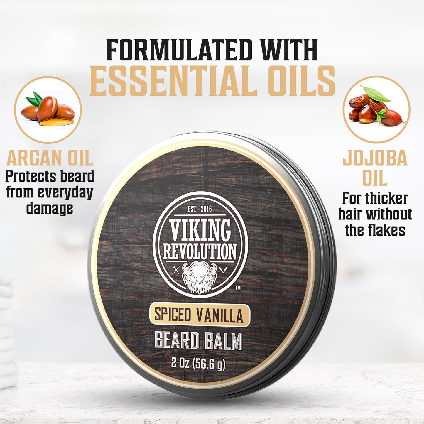 Viking Revolution Spiced Vanilla Beard Balm - Beard Butter with Argan Oil, Beard Softener for Men with Jojoba Oil - Beard Moisturizer for Men