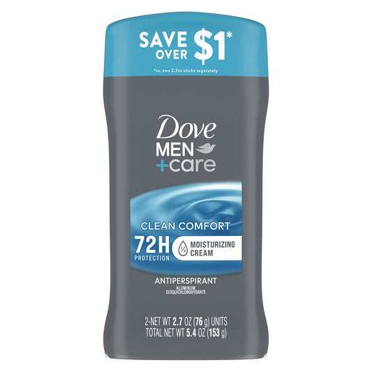 Dove Men+Care Antiperspirant Deodorant Stick Clean Comfort Twin Pack 72-Hour Sweat & Odor Protection Antiperspirant for Men With 1/4 Moisturizing Beauty and Personal Care DOVE MEN + CARE