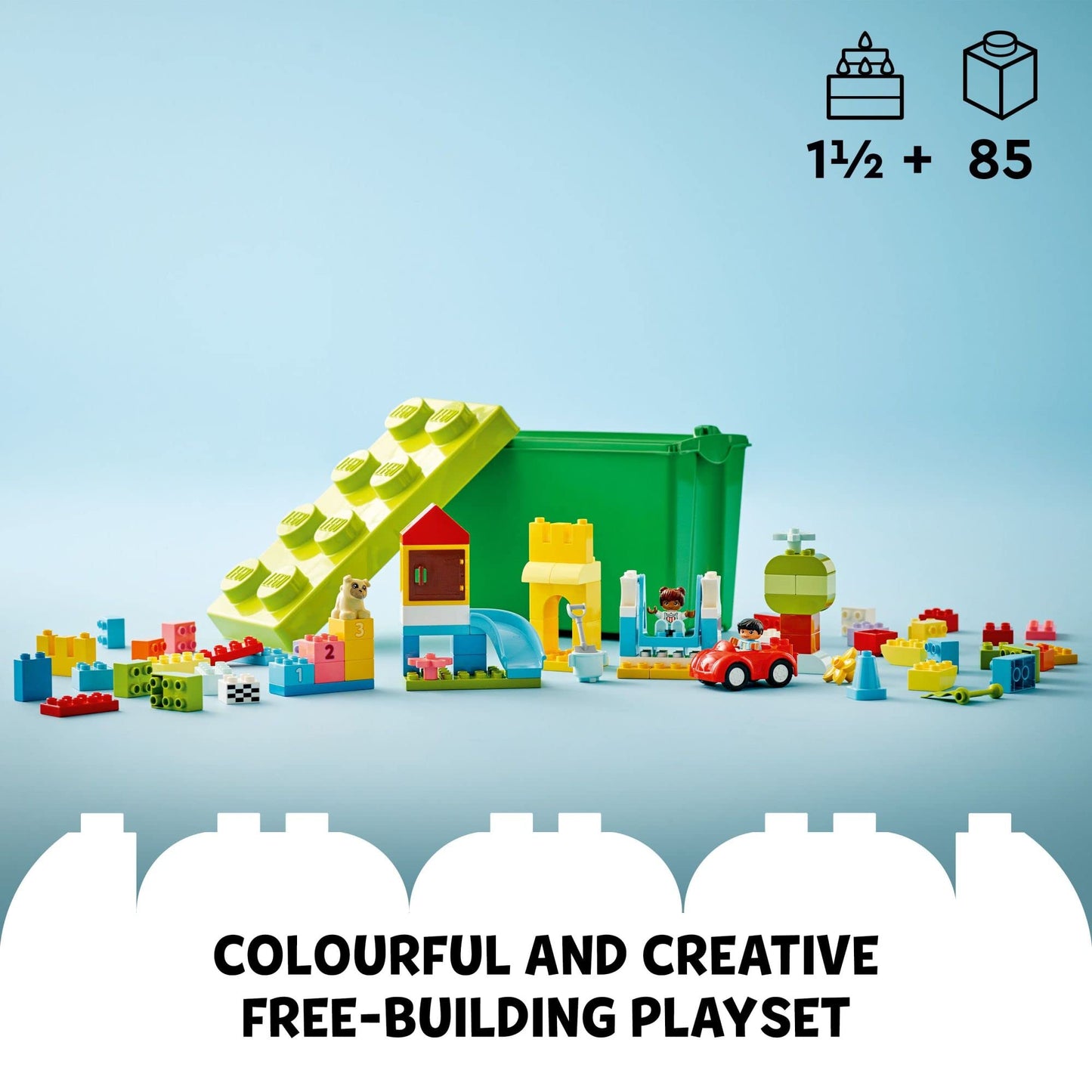 LEGO DUPLO Deluxe Brick Box 10914 Starter Set, Storage Box with Bricks, Figures, Dog & Car, Creative Learning Toy for Toddlers 18+ Months