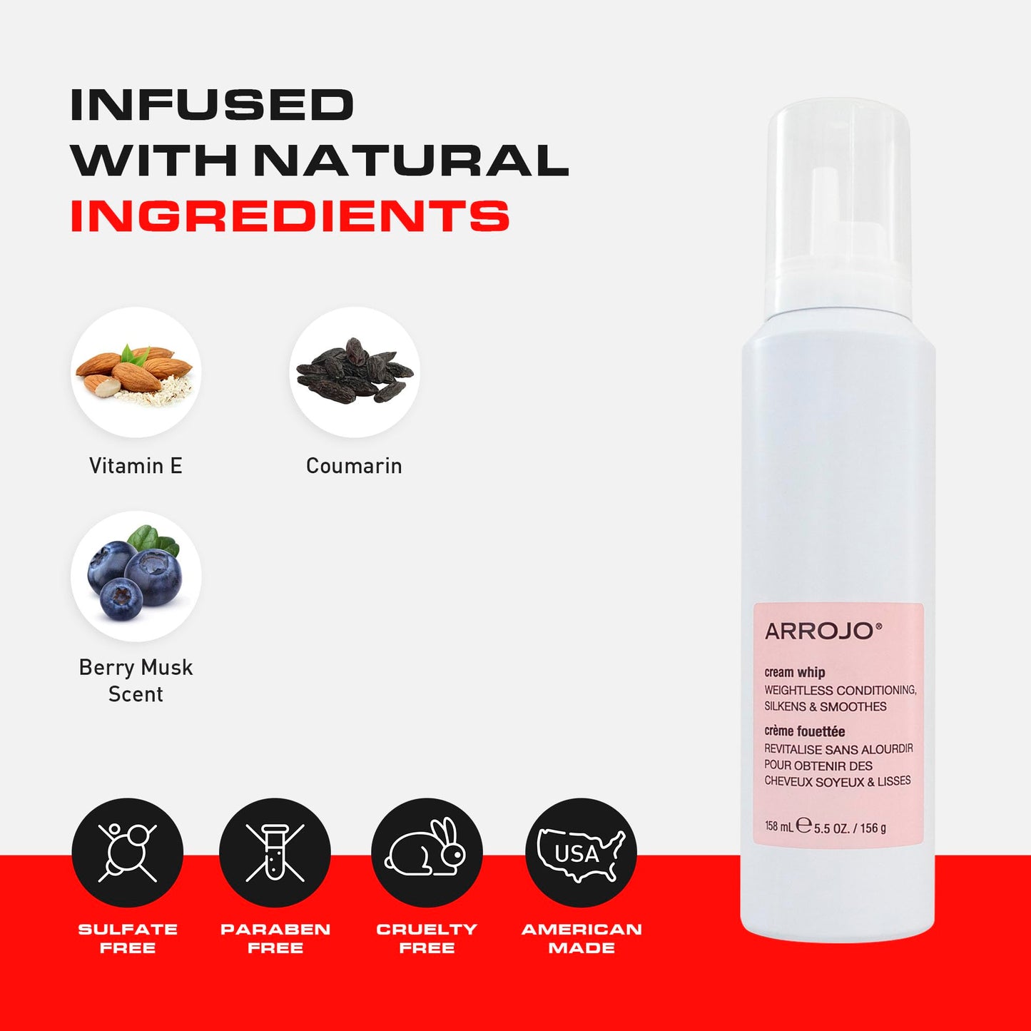 ARROJO Cream Whip - 5.5 Fl Oz - Conditioning Leave-In Hair Styling Cream for Wavy or Dry Hair, Sulfate & Sodium-Chloride Free, Antioxidant