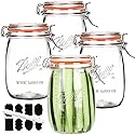 Anwoi Wide Mouth Glass Jars with Airtight Lid 32OZ 4 Pack, Kitchen Storage Large Clear Canister Jars with Hinged Lid with Measurement Marks…