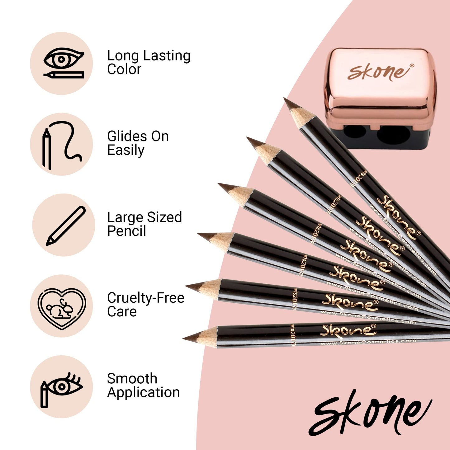 Skone Cosmetics Tattooed Solid Eyeliner - Eyeliner Pencil Black - Smooth Soft Gliding, Waterproof, No Smudging Pencil Eyeliner - Long Lasting Under