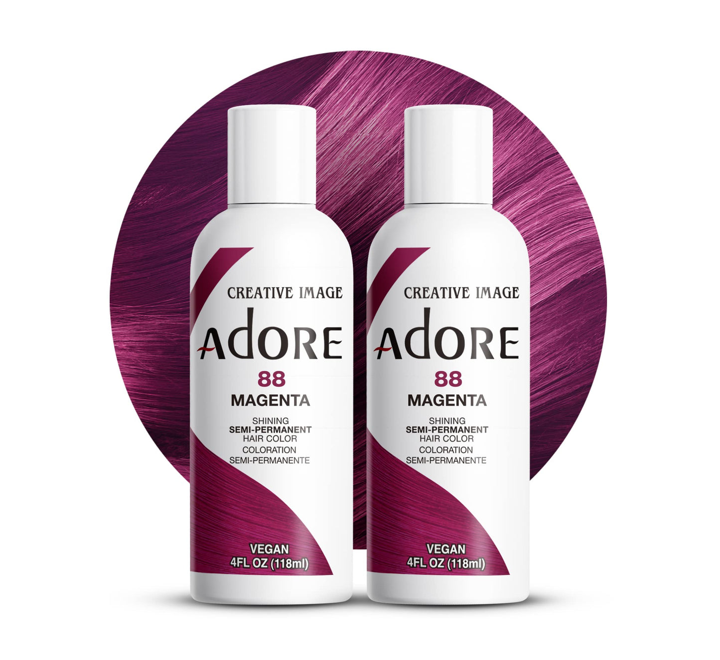 Adore Semi Permanent Hair Color (088 Magenta) (2 Pack) | Vegan & Cruelty-Free Purple Hair Dye | No Ammonia, No Peroxide, No Alcohol | 4 Fl Oz