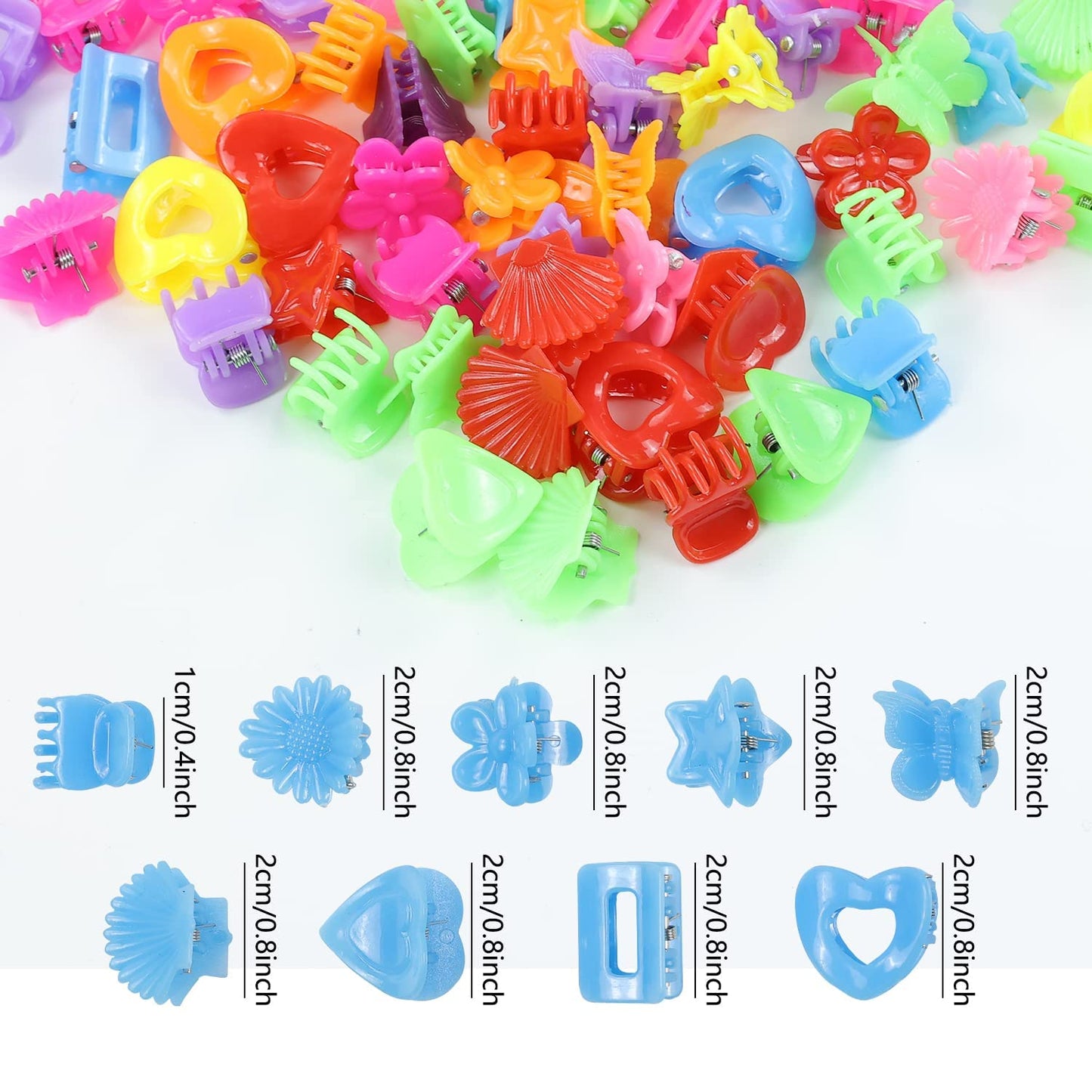 Lawie 90 Pack Small Mini Rainbow Flower Star Heart Butterfly Plastic Hair Claw Clips Jaw Barrettes Grip Clamps Pins Updo Decorative Bun Bangs Braids