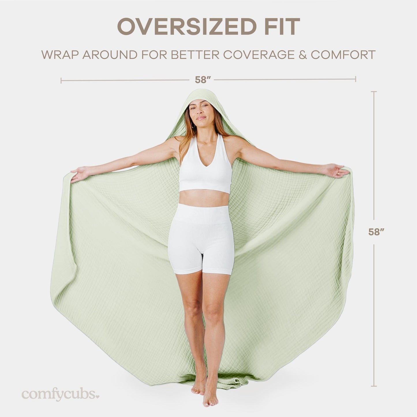 Comfy Cubs Adult Hooded Towel - Large 58'' x 58'', Soft, Absorbent, and Stylish Dual-Function Muslin Towel Hoodie for Bath, Relaxation, and Everyday…