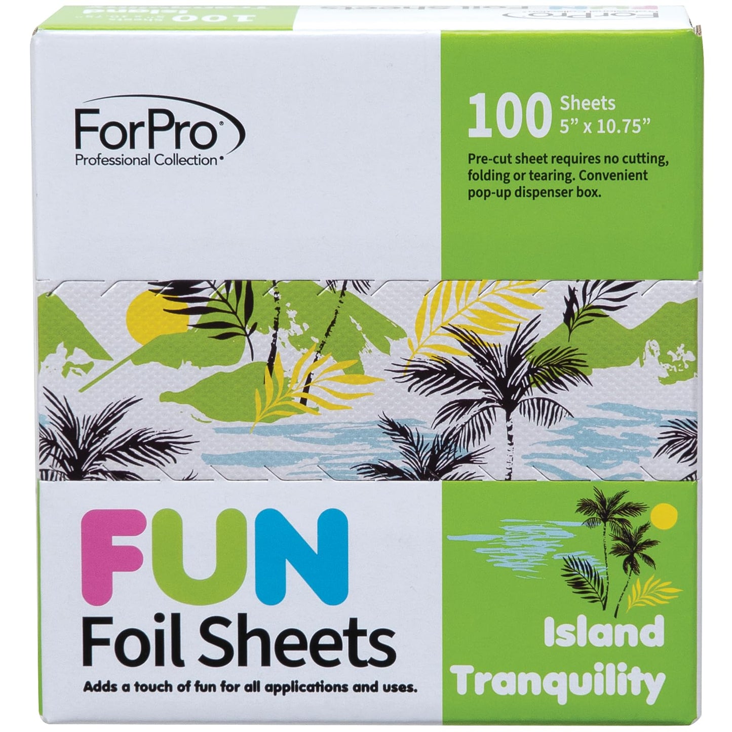 ForPro FUN Island Tranquility 5" Foil Sheets, Aluminum Hair Foils for Color Application and Highlighting Services, Food Safe, Pop-Up Dispenser, 5” W x